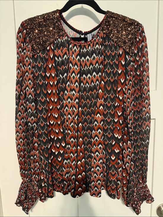 Anthropologie Tops - Blank London Anthropologie Sequin-Shoulder Printed Blouse in Rust Multi